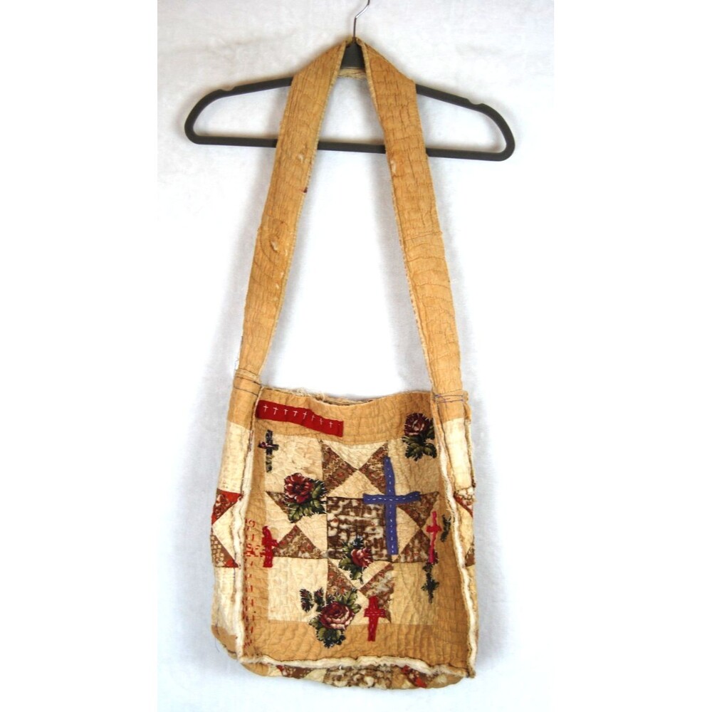 Upcycled  Handmade Vintage Patchwork Appliqued Cotton Tattered Quilted Tote bag